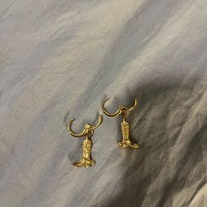 Cowgirl boot gold earrings hoop huggies